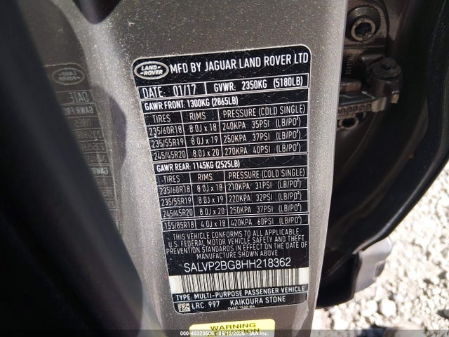 SALVP2BG8HH218362 Land Rover Range Rover Evoque Se/se Premium