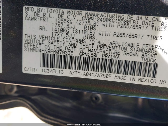 3TMMU4FN9FM079335 Toyota Tacoma Base V6