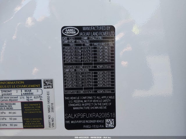 SALKP9FUXRA208518 Land Rover Range Rover P400 Se