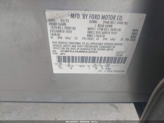 Ford EDGE SEL 2021 2FMPK4J94MBA26582 Image 9