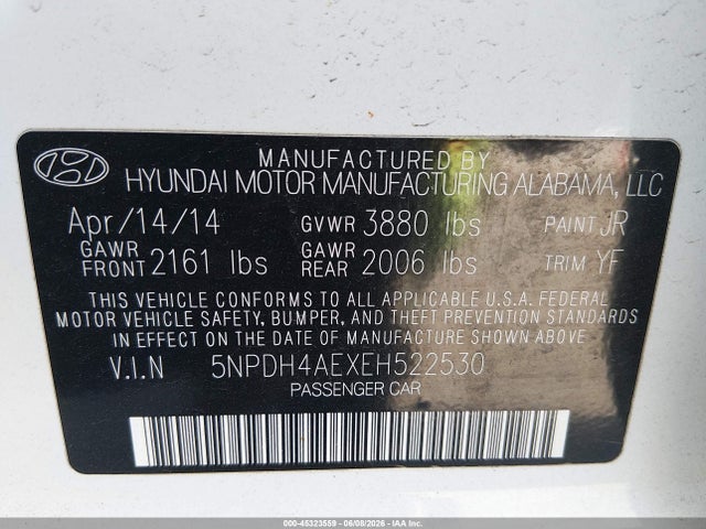 Продаж на аукціоні авто 2014 Hyundai Elantra Se, vin: 5NPDH4AEXEH522530, номер лоту: 45323559