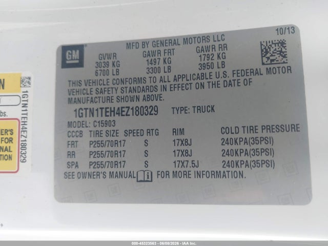 Продажа на аукционе авто 2014 Gmc Sierra 1500, vin: 1GTN1TEH4EZ180329, номер лота: 45323563