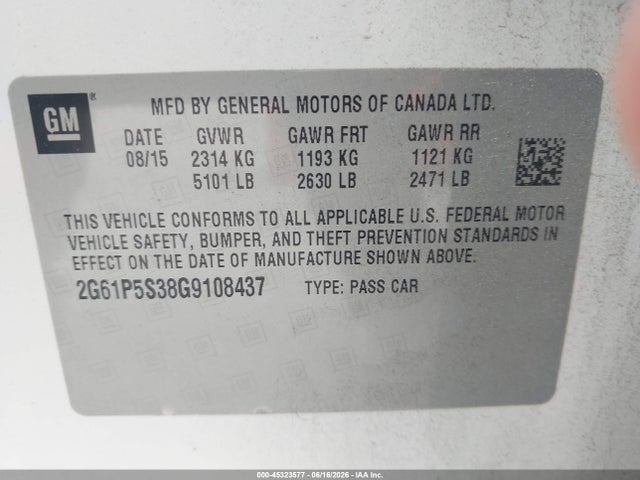 Продажа на аукционе авто 2016 Cadillac Xts Premium Collection, vin: 2G61P5S38G9108437, номер лота: 45323577