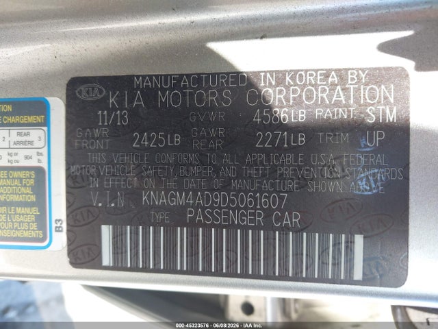 Aukcja sprzedaży 2013 Kia Optima Hybrid Lx, vin: KNAGM4AD9D5061607, numer aukcji: 45323576