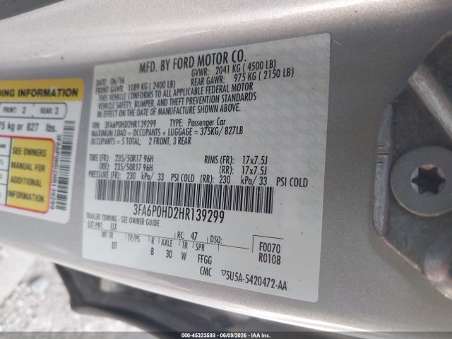 Продаж на аукціоні авто 2017 Ford Fusion Se, vin: 3FA6P0HD2HR139299, номер лоту: 45323588