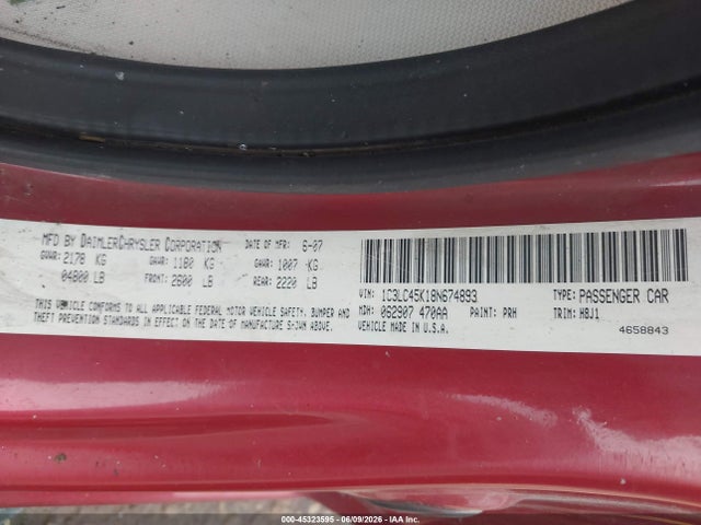 45323595 :رقم المزاد ، 1C3LC45K18N674893 vin ، 2008 Chrysler Sebring Lx مزاد بيع