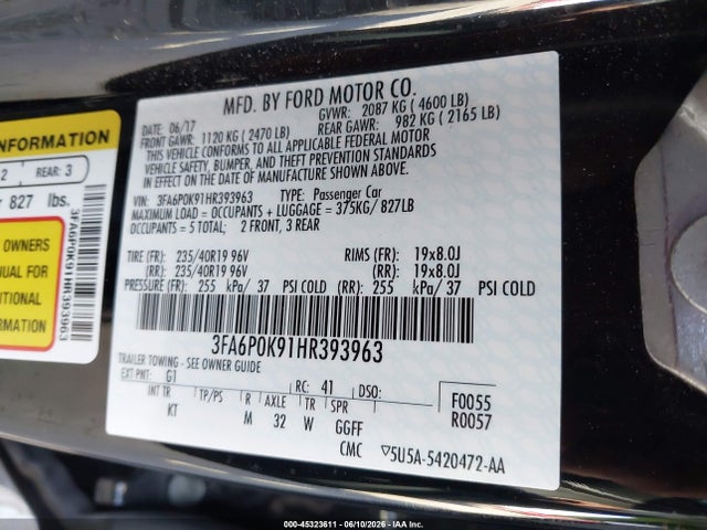 Ford Fusion Titanium 2017 3FA6P0K91HR393963 Image 9