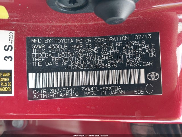2013 Toyota Prius V Three მანქანა იყიდება აუქციონზე, vin: JTDZN3EU3D3284878, აუქციონის ნომერი: 45323631