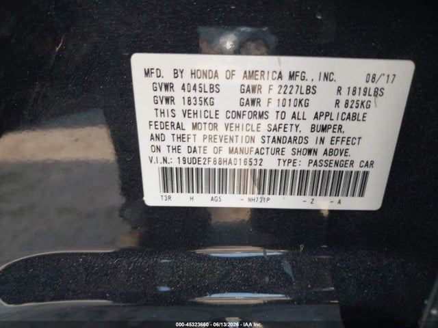 45323660 :رقم المزاد ، 19UDE2F88HA016532 vin ، 2017 Acura Ilx مزاد بيع