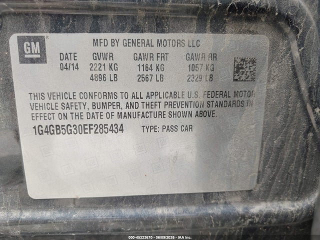 45323670 :رقم المزاد ، 1G4GB5G30EF285434 vin ، 2014 Buick Lacrosse Leather Group مزاد بيع