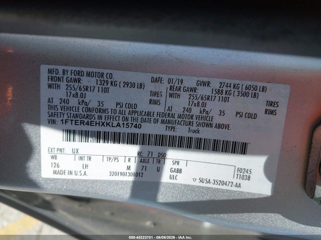 Ford Ranger Xlt 2019 1FTER4EHXKLA15740 Image 9