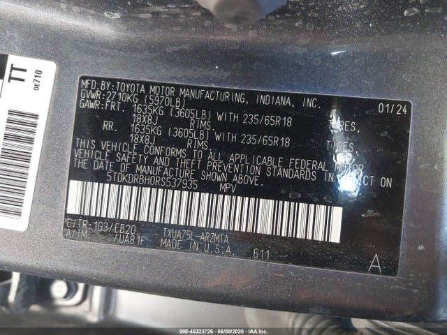 Toyota Highlander Xle 2024 5TDKDRBH0RS537935 Image 9