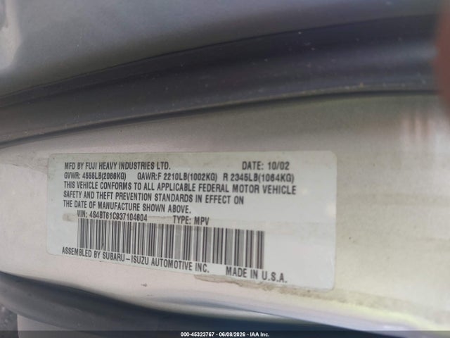 Aukcja sprzedaży 2003 Subaru Baja, vin: 4S4BT61C937104604, numer aukcji: 45323767
