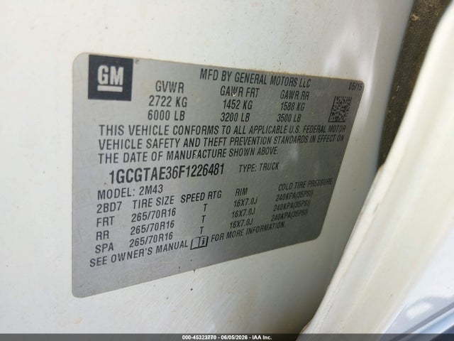 Chevrolet Colorado Wt 2015 1GCGTAE36F1226481 Image 9