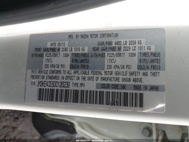 45323787 :رقم المزاد ، JM3KE4CE8D0126239 vin ، 2013 Mazda Cx-5 Touring مزاد بيع
