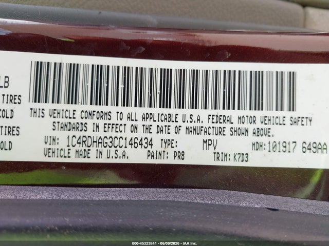Продаж на аукціоні авто 2012 Dodge Durango Sxt, vin: 1C4RDHAG3CC146434, номер лоту: 45323841