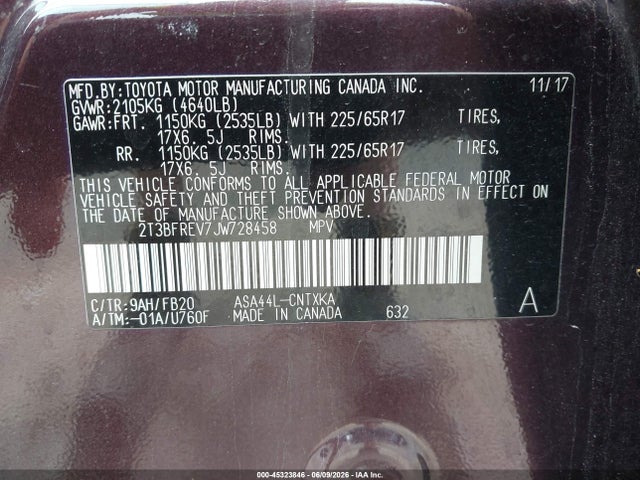 Aukcja sprzedaży 2018 Toyota Rav4 Le, vin: 2T3BFREV7JW728458, numer aukcji: 45323846