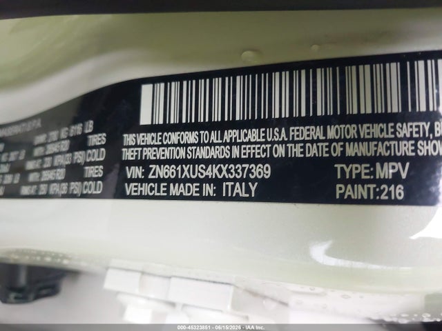 Продаж на аукціоні авто 2019 Maserati Levante Gransport, vin: ZN661XUS4KX337369, номер лоту: 45323851