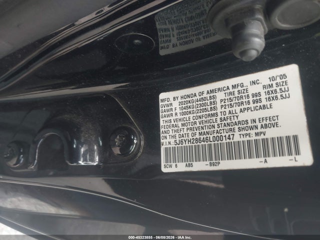 Aukcja sprzedaży 2006 Honda Element Ex, vin: 5J6YH28646L000147, numer aukcji: 45323855