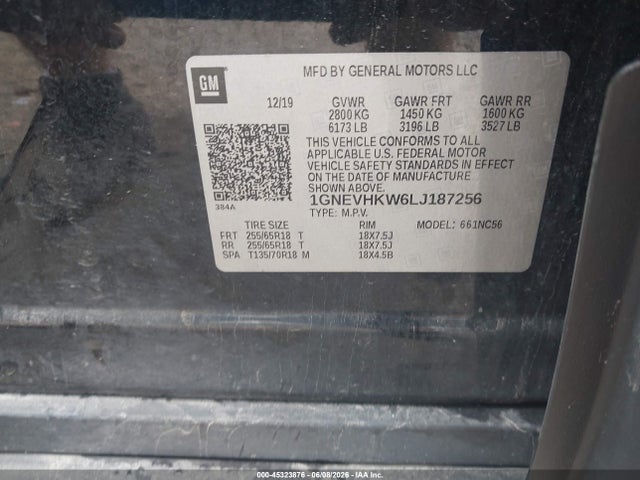 Продаж на аукціоні авто 2020 Chevrolet Traverse Awd Lt Leather, vin: 1GNEVHKW6LJ187256, номер лоту: 45323876