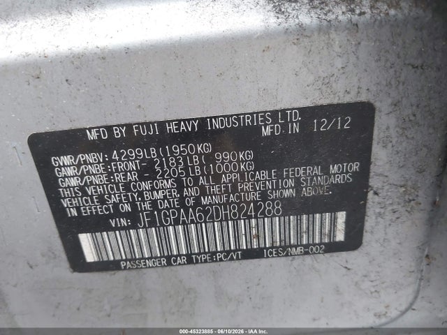 Aukcja sprzedaży 2013 Subaru Impreza 2.0i, vin: JF1GPAA62DH824288, numer aukcji: 45323885