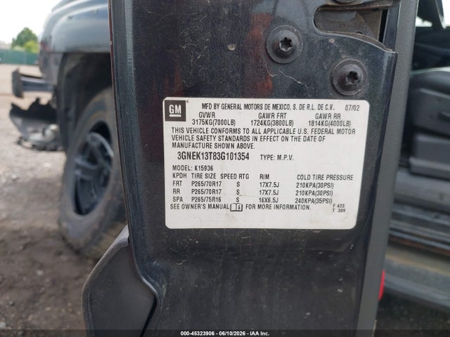 45323906 :رقم المزاد ، 3GNEK13T83G101354 vin ، 2003 Chevrolet Avalanche 1500 مزاد بيع