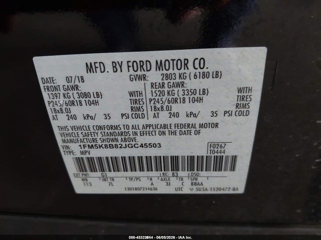 1FM5K8B82JGC45503 Ford Explorer