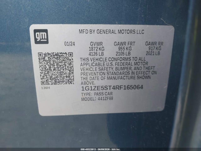 45323913 :رقم المزاد ، 1G1ZE5ST4RF165064 vin ، 2024 Chevrolet Malibu Fwd 2lt مزاد بيع