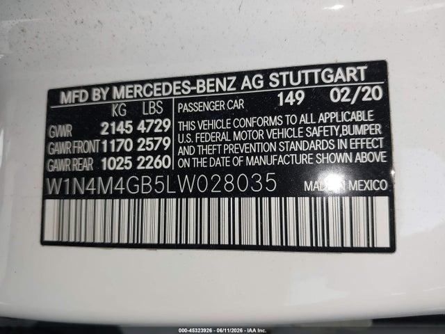 Auction sale of the 2020 Mercedes-benz Glb 250, vin: W1N4M4GB5LW028035, lot number: 45323926