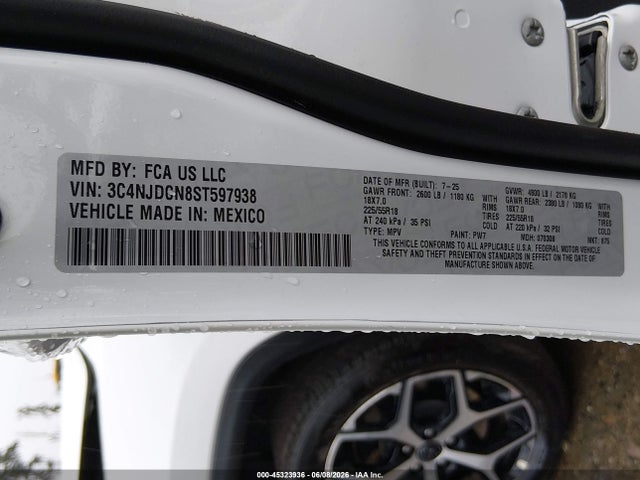 45323936 :رقم المزاد ، 3C4NJDCN8ST597938 vin ، 2025 Jeep Compass Limited 4x4 مزاد بيع