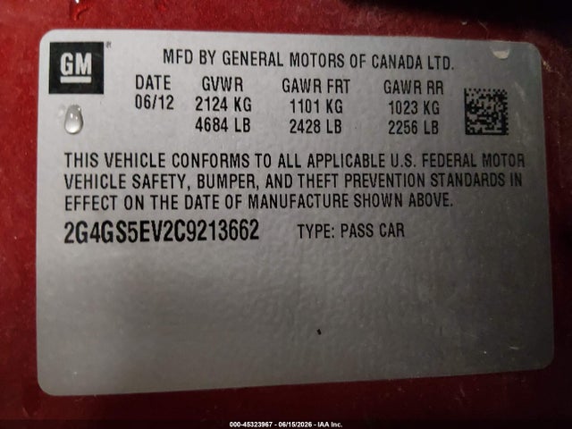 Aukcja sprzedaży 2012 Buick Regal Turbo - Premium 1, vin: 2G4GS5EV2C9213662, numer aukcji: 45323967