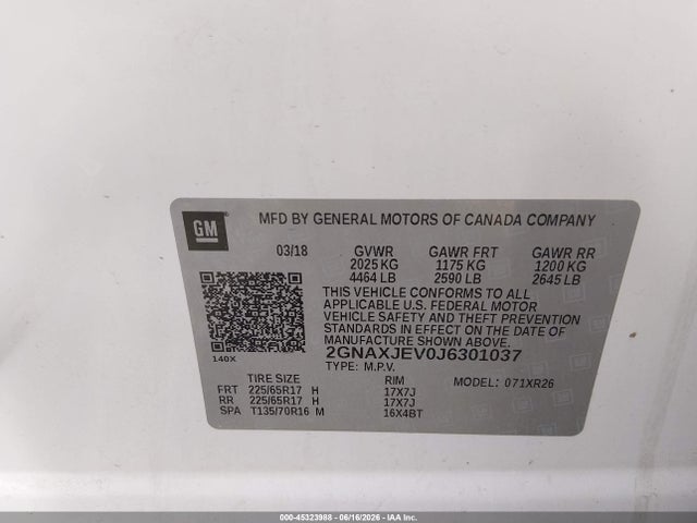 Chevrolet EQUINOX LT 2018 2GNAXJEV0J6301037 Image 9