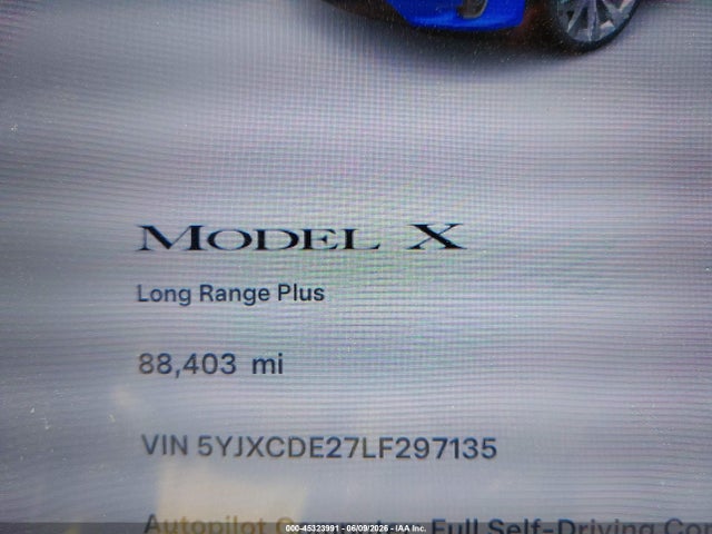 45323991 :رقم المزاد ، 5YJXCDE27LF297135 vin ، 2020 Tesla Model X Long Range Dual Motor All-wheel Drive/long Range Plus Dual Motor All-wheel Drive مزاد بيع