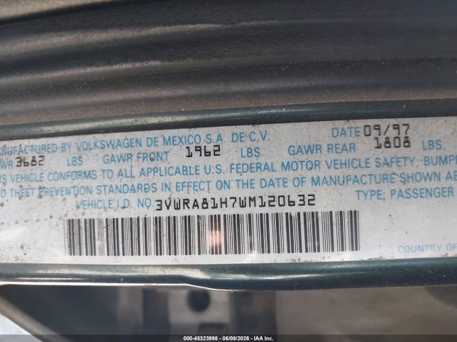 Продаж на аукціоні авто 1998 Volkswagen Jetta Gl, vin: 3VWRA81H7WM120632, номер лоту: 45323998