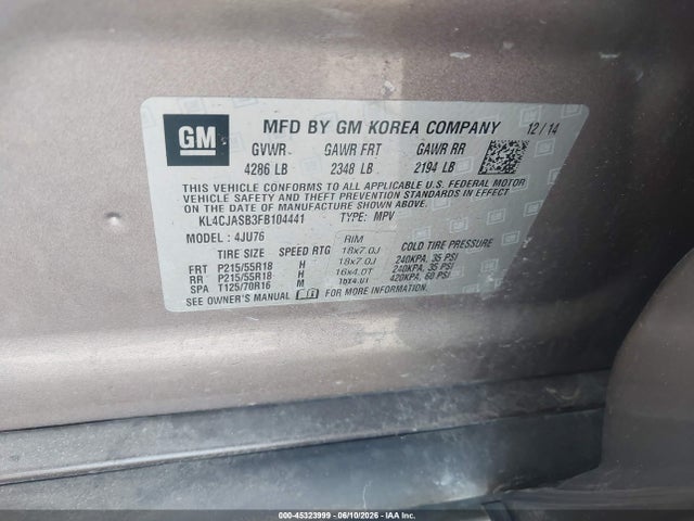 Aukcja sprzedaży 2015 Buick Encore, vin: KL4CJASB3FB104441, numer aukcji: 45323999