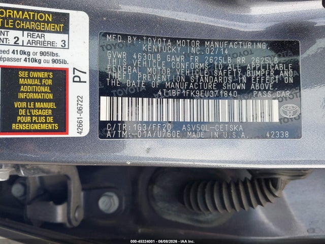 Aukcja sprzedaży 2014 Toyota Camry Se, vin: 4T1BF1FK9EU371840, numer aukcji: 45324001