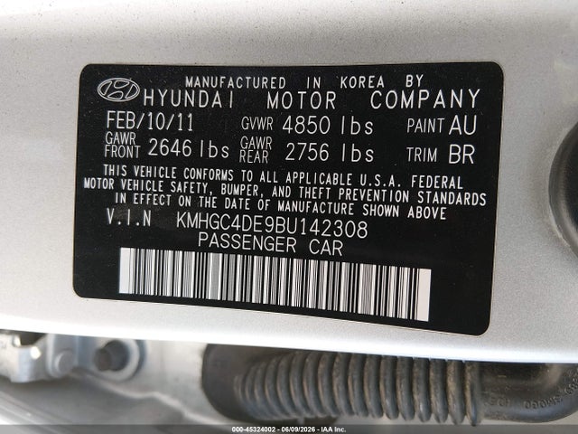 Aukcja sprzedaży 2011 Hyundai Genesis 3.8, vin: KMHGC4DE9BU142308, numer aukcji: 45324002