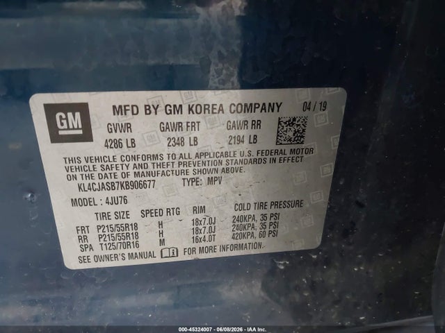 Продажа на аукционе авто 2019 Buick Encore Fwd Preferred, vin: KL4CJASB7KB906677, номер лота: 45324007