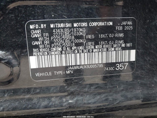 JA4ARUAUXSU005795 Mitsubishi OUTLANDER SPORT