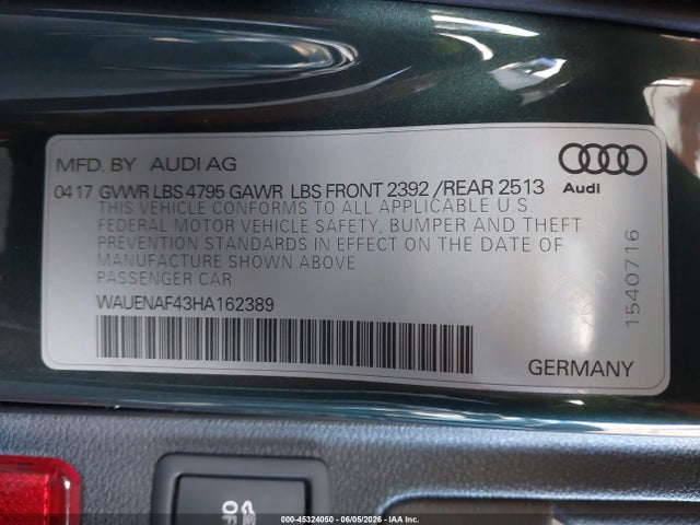 45324050 :رقم المزاد ، WAUENAF43HA162389 vin ، 2017 Audi A4 2.0t Premium مزاد بيع