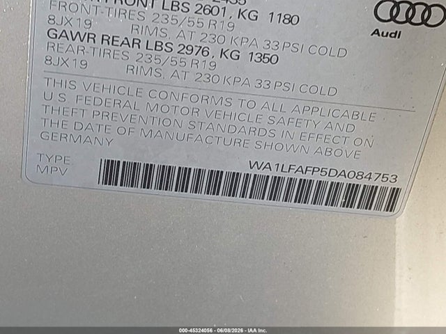 Продаж на аукціоні авто 2013 Audi Q5 2.0t Premium, vin: WA1LFAFP5DA084753, номер лоту: 45324056