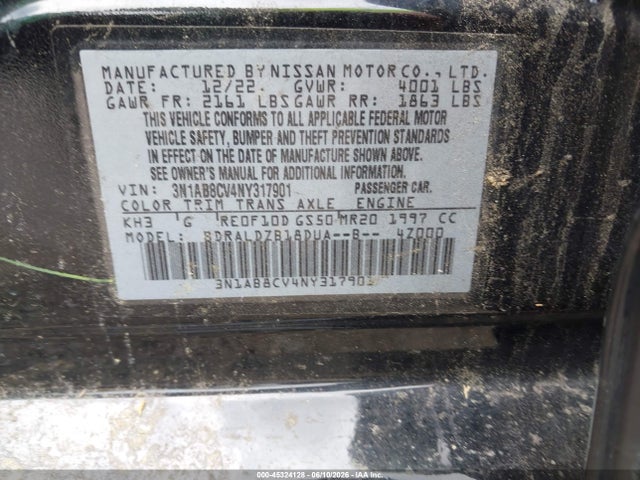 Aukcja sprzedaży 2022 Nissan Sentra Sv Xtronic Cvt, vin: 3N1AB8CV4NY317901, numer aukcji: 45324128