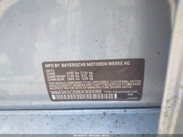 2014 Bmw 328d Xdrive მანქანა იყიდება აუქციონზე, vin: WBA3K5C59EK300088, აუქციონის ნომერი: 45324141