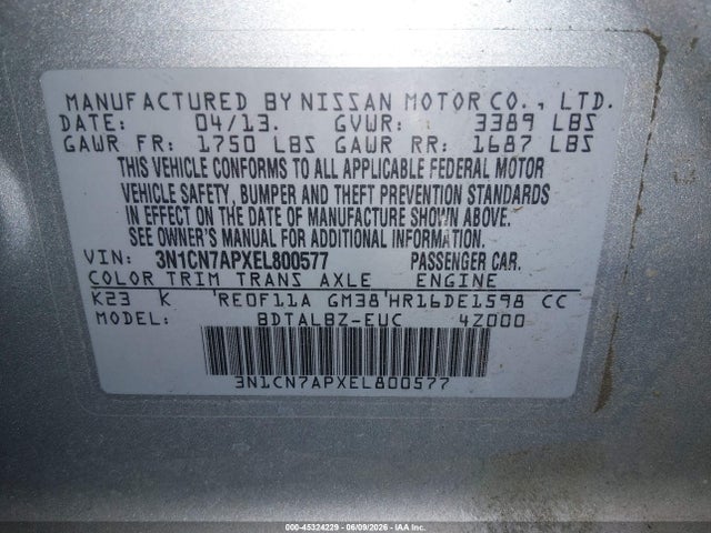 Nissan Versa 1.6 Sv 2014 3N1CN7APXEL800577 Image 9