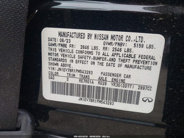 2023 Infiniti Q50 Luxe Awd მანქანა იყიდება აუქციონზე, vin: JN1EV7BR1PM543293, აუქციონის ნომერი: 45324238