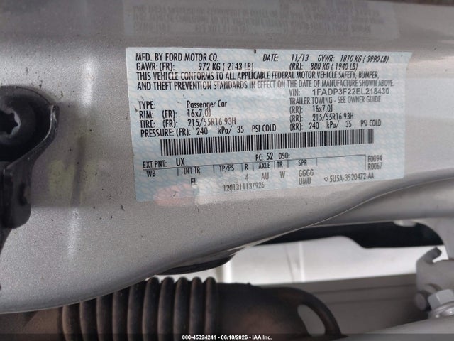 Продажа на аукционе авто 2014 Ford Focus Se, vin: 1FADP3F22EL218430, номер лота: 45324241