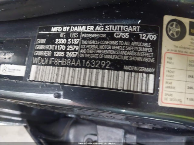 Aukcja sprzedaży 2010 Mercedes-benz E 350 4matic, vin: WDDHF8HB8AA163292, numer aukcji: 45324264
