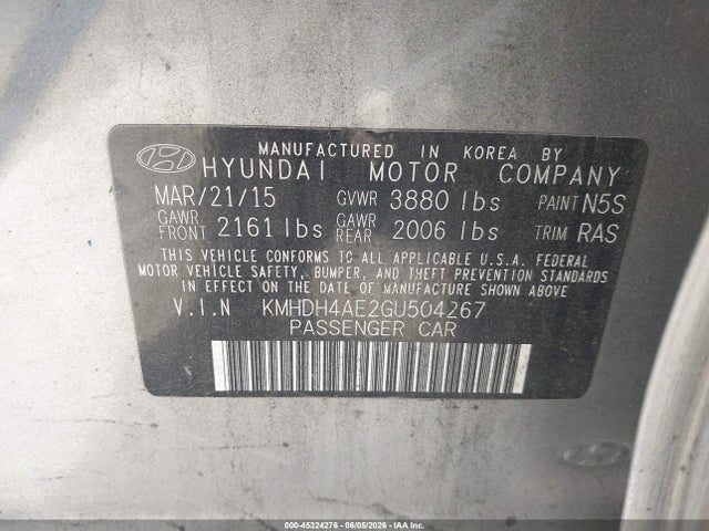Продаж на аукціоні авто 2016 Hyundai Elantra Se, vin: KMHDH4AE2GU504267, номер лоту: 45324276