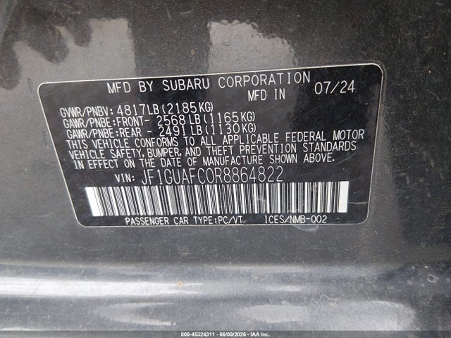 2024 Subaru Impreza Sport 5-door მანქანა იყიდება აუქციონზე, vin: JF1GUAFC0R8864822, აუქციონის ნომერი: 45324311