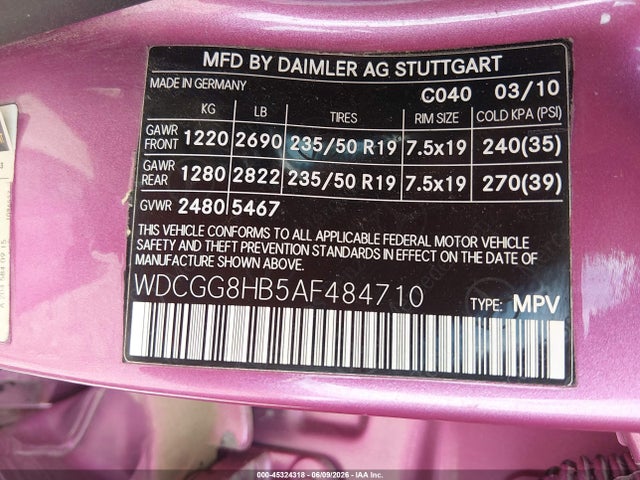 45324318 :رقم المزاد ، WDCGG8HB5AF484710 vin ، 2010 Mercedes-benz Glk 350 4matic مزاد بيع